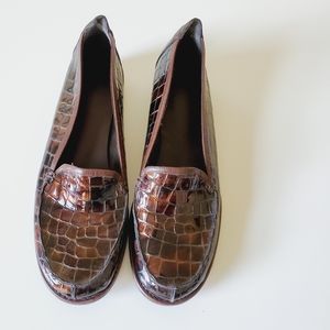 Stuart Weitzman Brown Croc-Embossed Loafers